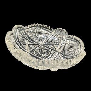 Imperial Cut Glass Candy Dish Bowl Nucut Line Sawtooth Edge‎ 7.5" Christmas